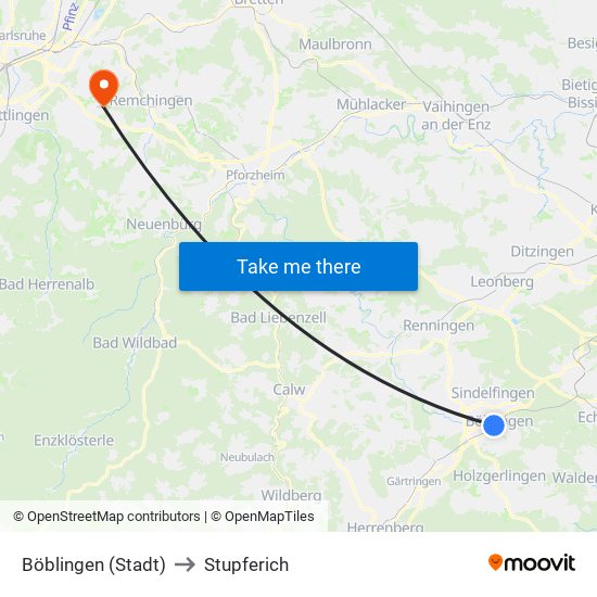 Böblingen (Stadt) to Stupferich map