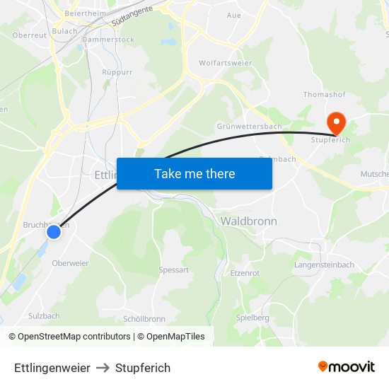 Ettlingenweier to Stupferich map