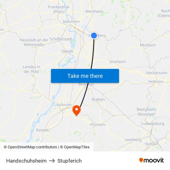 Handschuhsheim to Stupferich map
