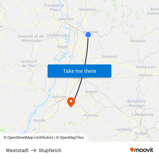 Weststadt to Stupferich map