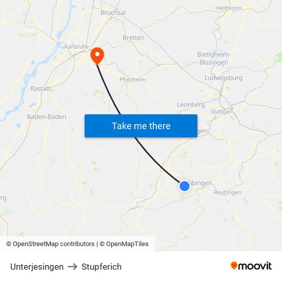 Unterjesingen to Stupferich map