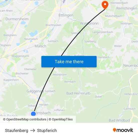 Staufenberg to Stupferich map