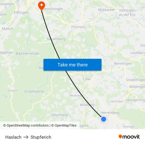 Haslach to Stupferich map
