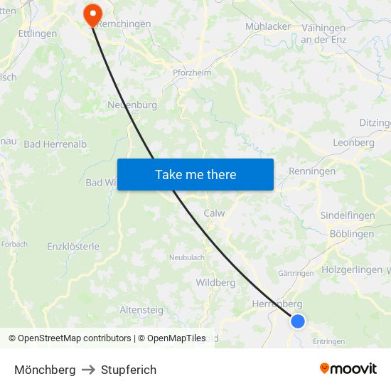 Mönchberg to Stupferich map