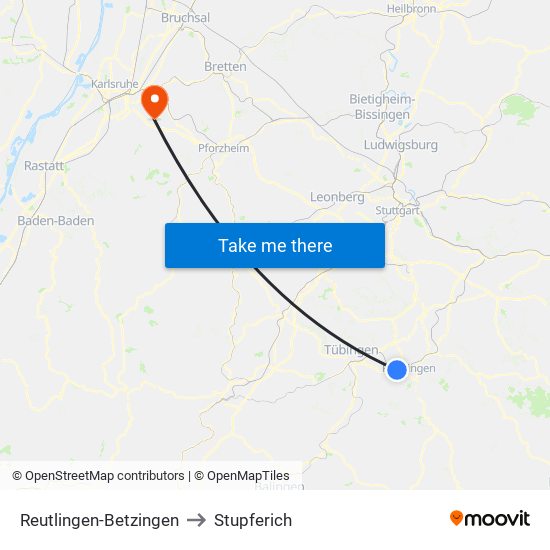 Reutlingen-Betzingen to Stupferich map