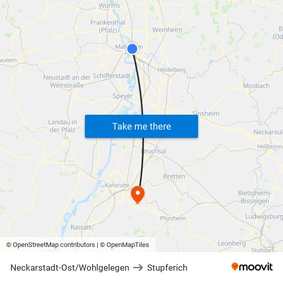Neckarstadt-Ost/Wohlgelegen to Stupferich map