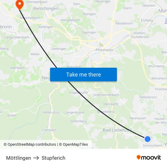 Möttlingen to Stupferich map