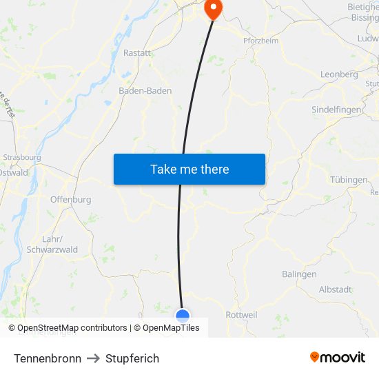 Tennenbronn to Stupferich map