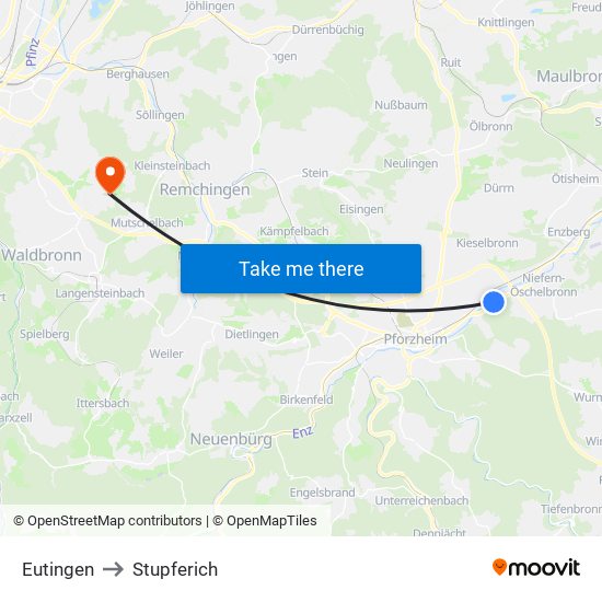 Eutingen to Stupferich map
