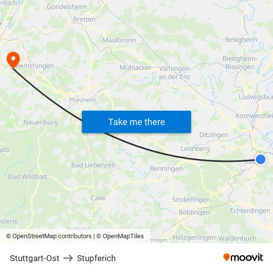 Stuttgart-Ost to Stupferich map