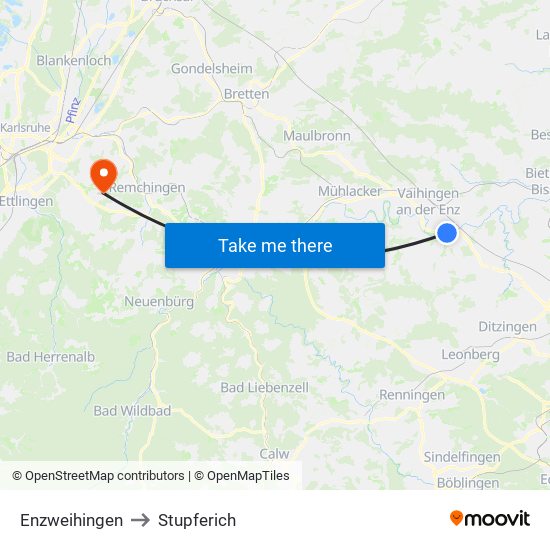 Enzweihingen to Stupferich map