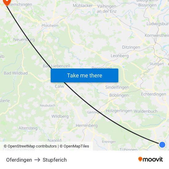 Oferdingen to Stupferich map