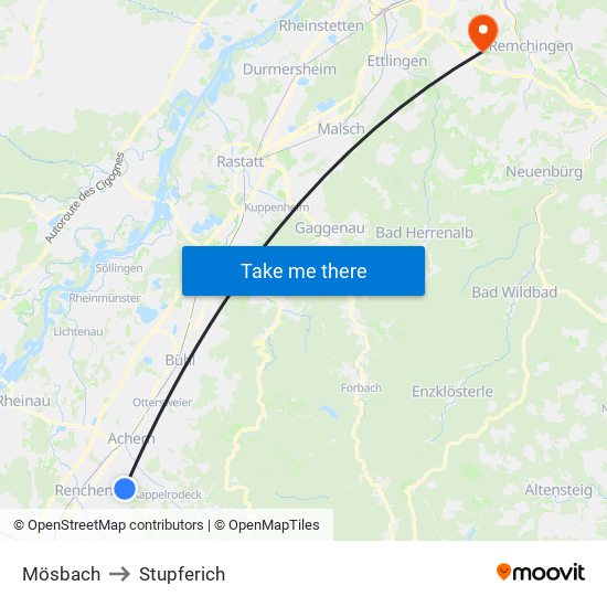 Mösbach to Stupferich map