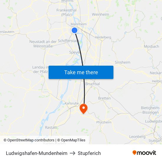 Ludwigshafen-Mundenheim to Stupferich map