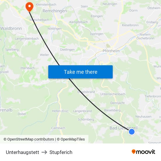 Unterhaugstett to Stupferich map