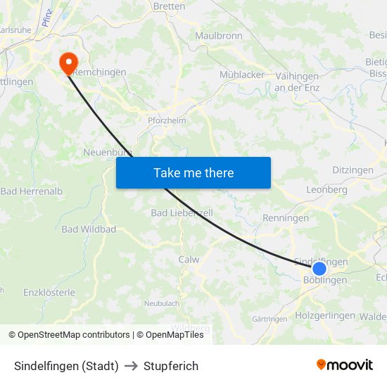 Sindelfingen (Stadt) to Stupferich map