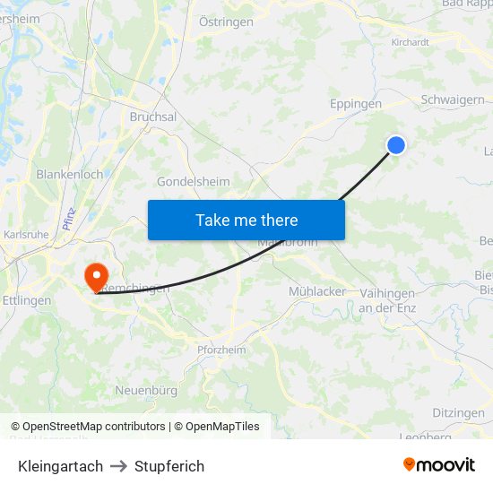 Kleingartach to Stupferich map