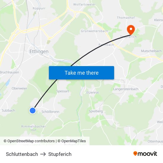 Schluttenbach to Stupferich map