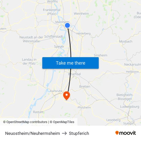 Neuostheim/Neuhermsheim to Stupferich map