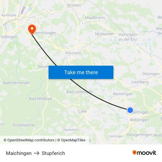 Maichingen to Stupferich map