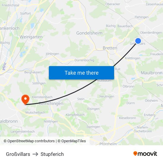 Großvillars to Stupferich map