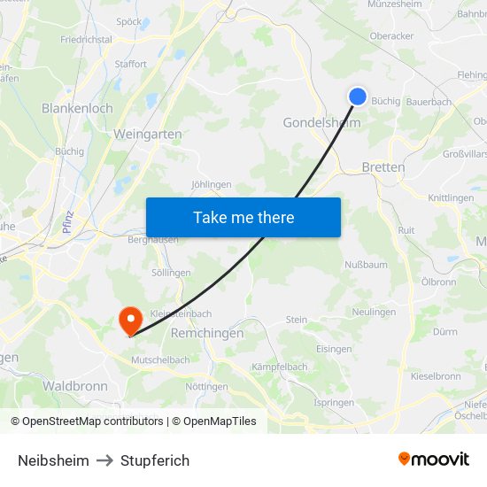 Neibsheim to Stupferich map