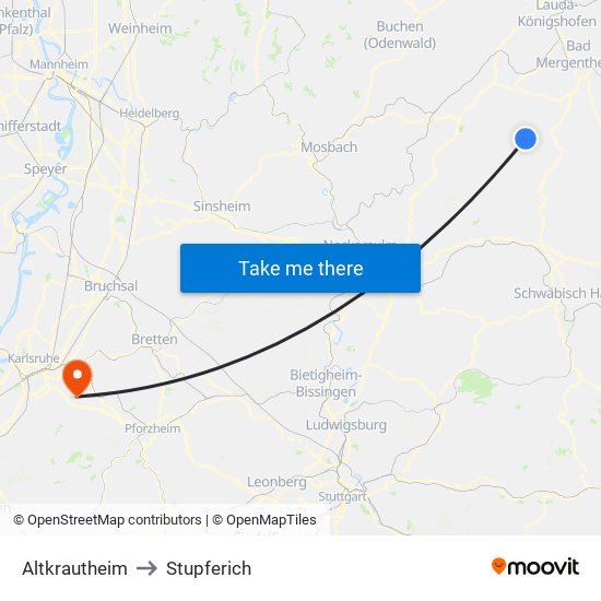 Altkrautheim to Stupferich map