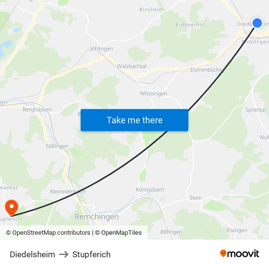 Diedelsheim to Stupferich map