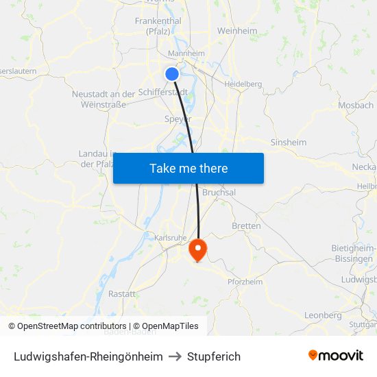 Ludwigshafen-Rheingönheim to Stupferich map