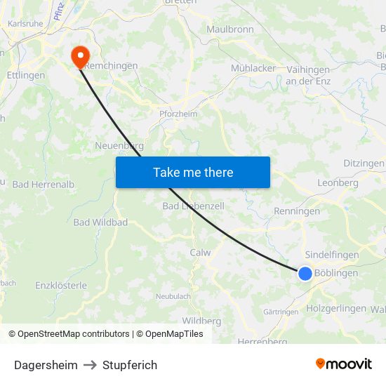 Dagersheim to Stupferich map