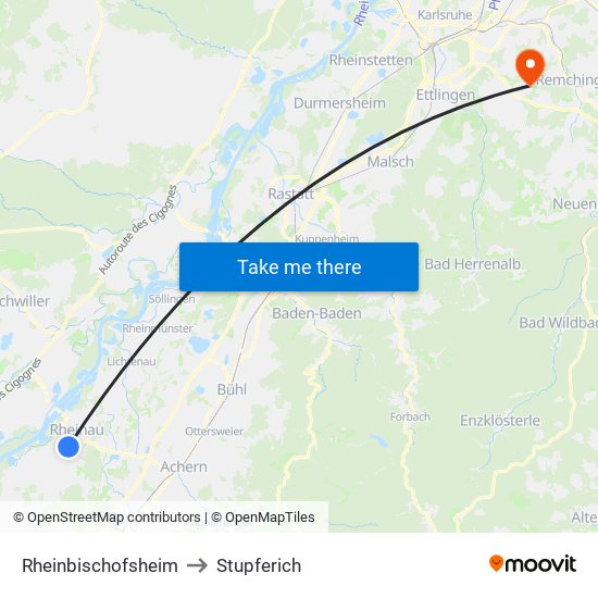 Rheinbischofsheim to Stupferich map