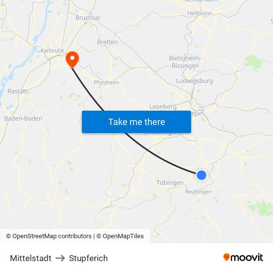 Mittelstadt to Stupferich map