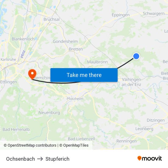 Ochsenbach to Stupferich map