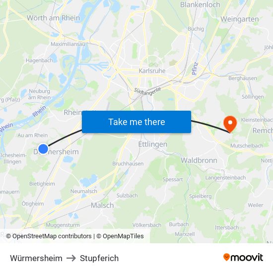 Würmersheim to Stupferich map