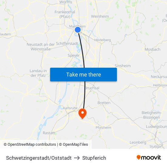 Schwetzingerstadt/Oststadt to Stupferich map