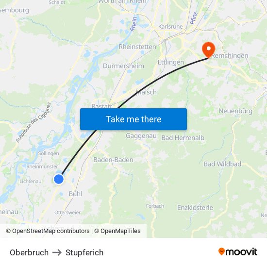 Oberbruch to Stupferich map