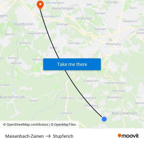 Maisenbach-Zainen to Stupferich map