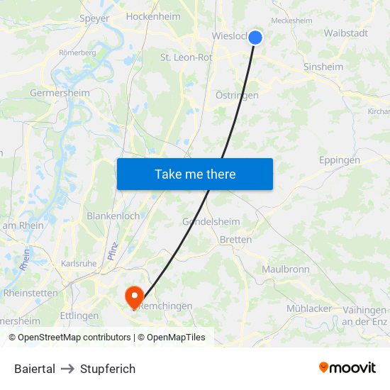 Baiertal to Stupferich map