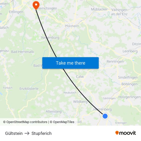 Gültstein to Stupferich map