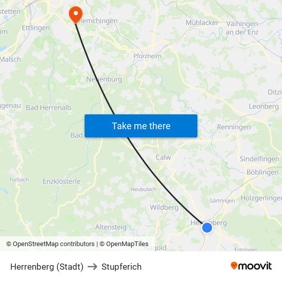 Herrenberg (Stadt) to Stupferich map