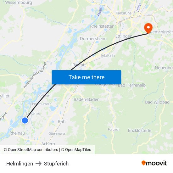 Helmlingen to Stupferich map