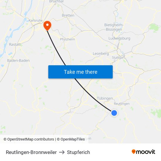 Reutlingen-Bronnweiler to Stupferich map