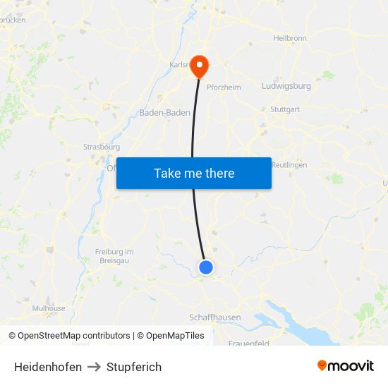 Heidenhofen to Stupferich map