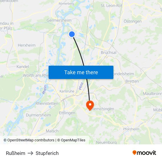 Rußheim to Stupferich map