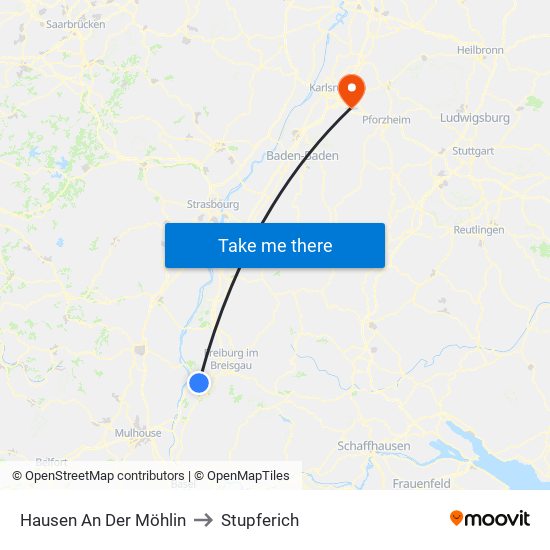 Hausen An Der Möhlin to Stupferich map