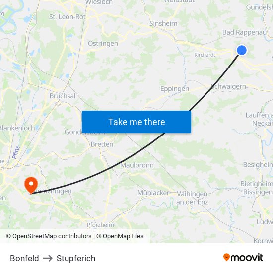 Bonfeld to Stupferich map
