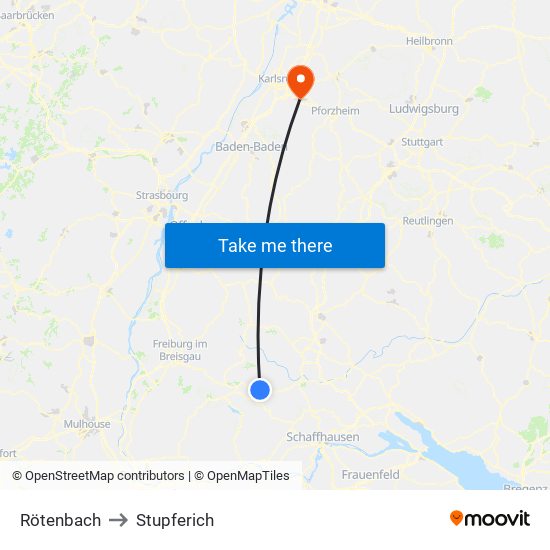 Rötenbach to Stupferich map