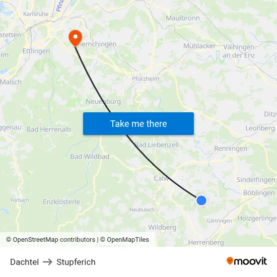 Dachtel to Stupferich map