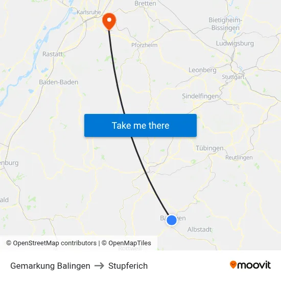 Gemarkung Balingen to Stupferich map