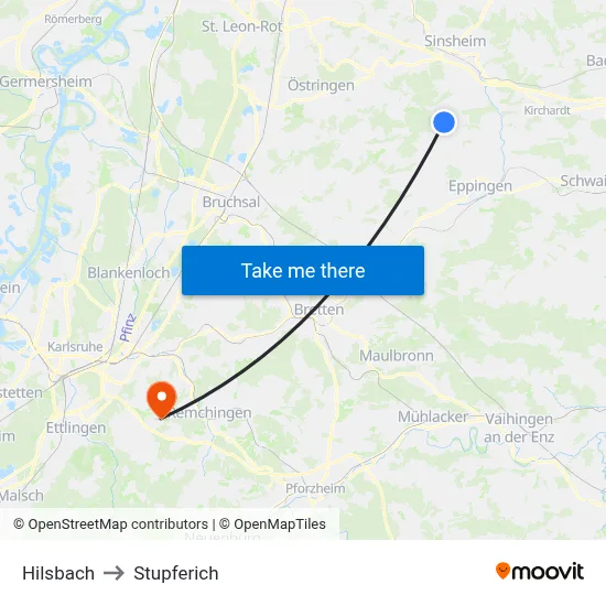 Hilsbach to Stupferich map